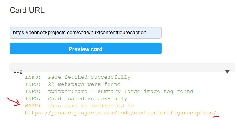 Twitter Card Validator - Warning