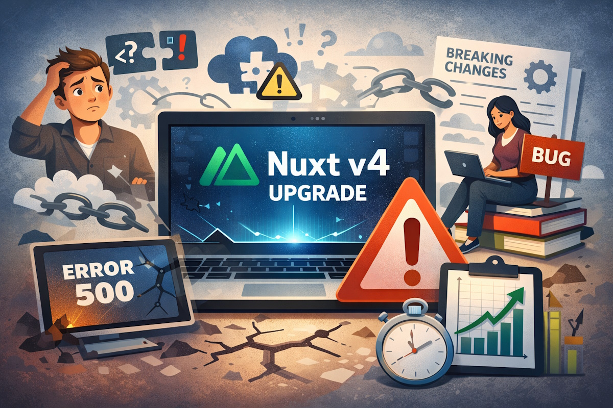 Two programmers working on a Nuxt upgrade project.