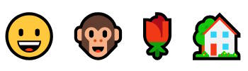 4 Emoji's - grinning, monkey_face, rose, house_with_garden